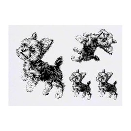 4 x 'Cute Yorkshire Terrier Puppy on Hind Legs' Temporary Tattoos - Water Resistant, Skin-Safe, Non-Toxic Transfers, Mixed Sizes (TO00081576)