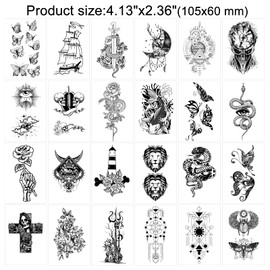 HOWAF 52 Sheets Black Tiny Temporary Tattoos for Women Men Kids Arm Neck Waterproof Fake Tattoos Butterfly Stickers Skull Snake Tattoo Stickers Body Art Sticker Realistic Temporary Tattoo Sticker Set