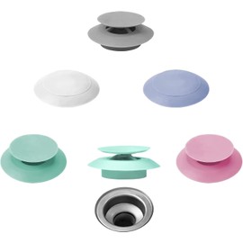 5 Pack Silicone Bathtub Stopper, Kitchen & Bathroom Drain Plug, Shower & Laundry Sink Cover with Hair Strainer (5 Colors)