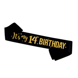 It's My 14th Birthday Sash - 14th Birthday Gifts Girl Sash Birthday Party Favors - Happy 14th Accessories for Man and Women - Black with Gold Foil Lettering