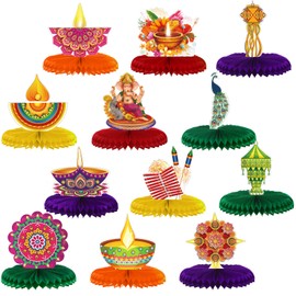 12 Pieces Diwali Decorations Happy Diwali Honeycomb Centerpieces Table Toppers for Home Diwali Indian Style Party Supplies Decorations