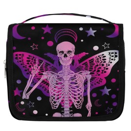 Eizlang Skull Goth Makeup Bag Hanging Toiletry Bag Travel Makeup Bag for Women Men Waterproof Cosmetic Bag Organizer Pink