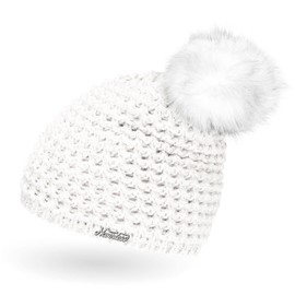 Ladies Faux Fur Knitted Hat with Fur Bobble and Fleece Lined Winter Hat Bobble Hat, Neverless® -