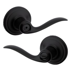 Weiser Toluca Matte Black Door Handle, Reversible Privacy Lever, Interior Door Handles for Bedroom and Bathroom Doors, Keyless Bathroom/Bedroom Door Lock, Traditional Home Décor