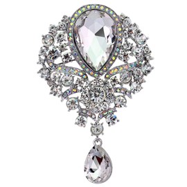 FAIRYGATE Rhinestone Brooch Christmas Brooch Bridal Fashion Statement Crystal White Simulated Rhinestone Brooches Pin for Women Silver Plated，B3827