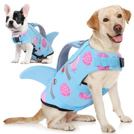 AOFITEE Dog Life Jacket, Shark Dog Life Vest for Swimming Boating, High Flotation Pet Lifesaver with Rescue Handle, Reflective French Bulldog Lifejacket, Life Jackets for Small Medium Large Dogs, M