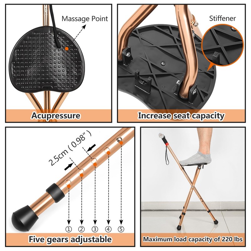LINGTHIN Cane with Seat for Men 220 lbs Capacity, Height