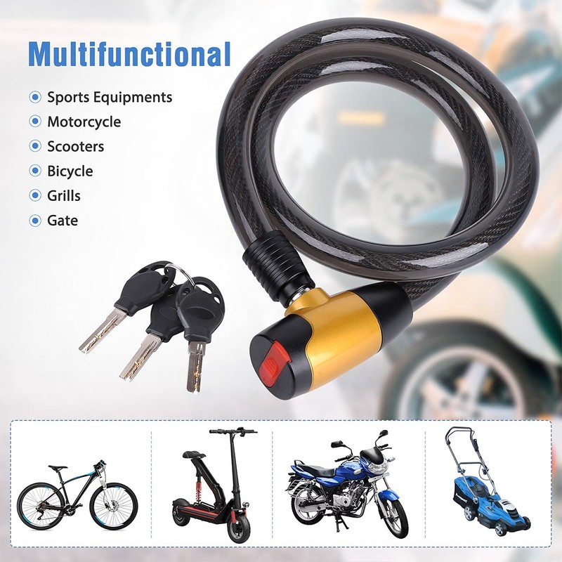 Heavy-Duty Cable Lock, Anti-Theft Outdoor Waterproof Locks for Bike, Motorcycle,