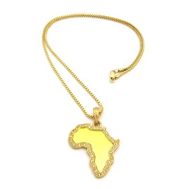 NYFASHION101 Pave Edge Africa Micro Mirror Pendant with 24" Box Chain Necklace - Gold-Tone