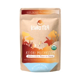 Kubo Tea, Organic High Energy, High Caffeine Mushroom Tea Blend, 300mgs of Reishi Mushroom, 20 Servings (155mg Caffeine each), Pillow Tea Bags, Compostable & Biodegradable Packaging, Brew Hot or Iced, Healthy Coffee Substitute- Reishi Mushroom Black Tea