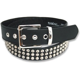 foolsGold 3 Row Conical Silver Studded Black Belt Medium
