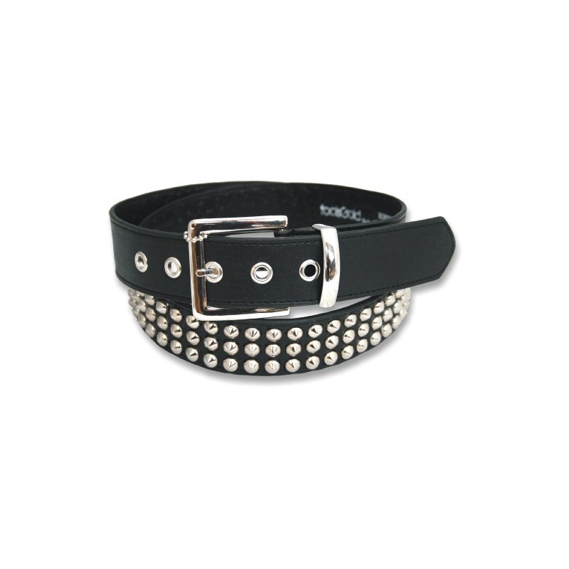 foolsGold 3 Row Conical Silver Studded Black Belt Medium