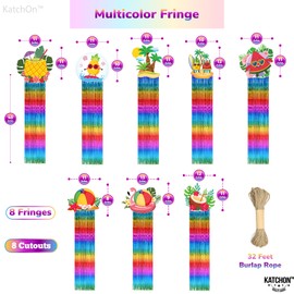 KatchOn, Colorful Tropical Fringe Hanging Decorations - Pack of 8 | Rainbow Streamers for Luau, Hawaiian, Topical Party Decorations | Summer Photo Booth Backdrop for Pool, Summer Party Decoration