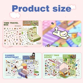 3PCS Sticker Therapy,3D Sticker Scene,Sticker Therapy Adults,Funny Cartoon Scene Stickers with Tweezers,Time Travel Box, Forest Library, Canned Apartment (Super Large Edition).
