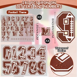 Zhanmai 10 Sheets 280 Pcs 1.65 Inch A-z Heat Transfer Letters 8 Inch 0 to 9 Iron on Numbers Iron on Letters and Numbers for Team Sport T Shirt DIY(Football)