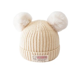 CHENGLI Baby Knitted Hat with Bobble Warm Ear Protection Baby Hat Cute Beanie Cap Warm Winter Hat with Bobble Beanie Knitted Hat with Soft Baby Unisex Baby Hat for 0-3 Years Children White, red