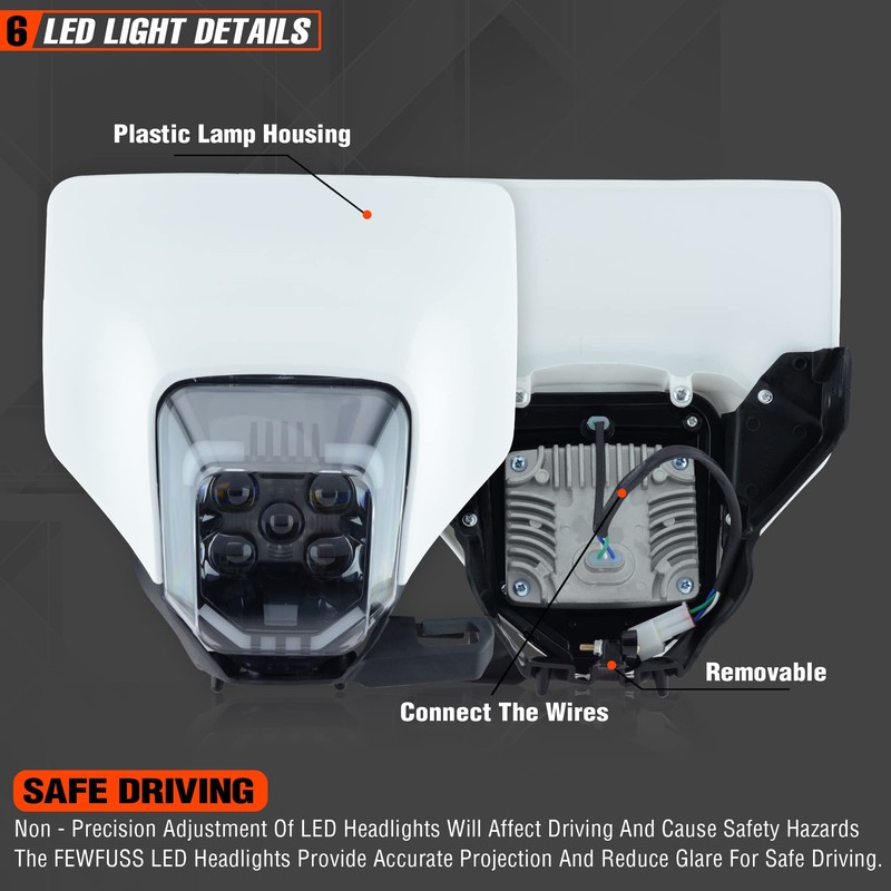 fewfuss Universal Dirt Bike LED Headlight - Motorcycle Pit Bike