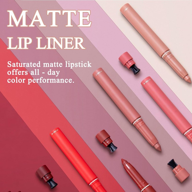 Matte Nude Lip Liner And Lipstick Set With Built-in Sharpener,
