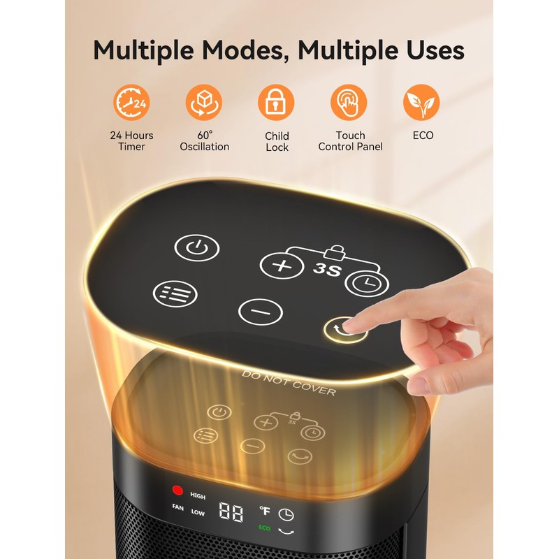 1500W Space Heater, Portable Electric Heater Heat Up 200 Square