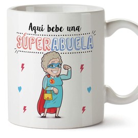 MUGFFINS Taza Abuela - Aquí Bebe UNA Super Abuela - La Mejor Taza Desayuno del Mundo - Taza Desayuno/Idea Regalo Original/Día de la Madre para Abuel