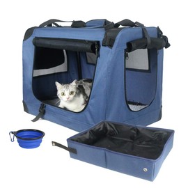 Prutapet Large Cat Carrier 24"x16.5"x16.5" Soft-Sided Portable Pet Crate for Car Traveling with Collapsible Litter Box and Bowl