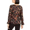 Bar III Women's Printed V-Neck Top Blouse Charcoal Size X-Small
