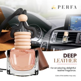 Deep Leather Car Air Freshener for Men | Pack of 2 Long Lasting Automotive Air Freshener | Odor Eliminator Car Perfume with Essential Oils | Car Air Freshener Vent Clip by Perfa