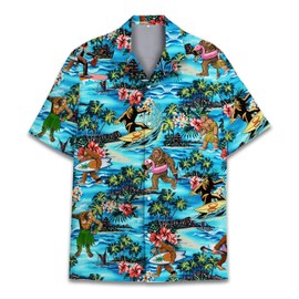Bigfoot Hawaiian Shirts for Men Women, Tropical Summer Aloha Casual Shirts Button Down Short Sleeve