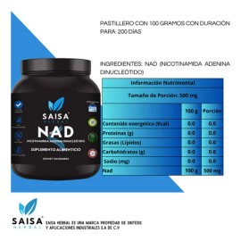 Nad+ 100 gramos puro | Suplemento Alimenticio | Sin Gluten Saisa Herbal | Antienvejecimiento Salud Celular, Energía Celular | Sabor Neutro