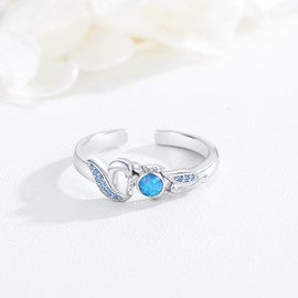 Lmoneta Sea Turtle Opal Open Ring Sterling Silver Hawaiian Beach Turtle Summer Ocean Adjustable Ring for Women