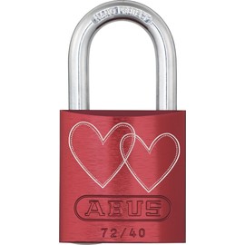 ABUS Aluminium-Vorhangschloss 72/40 "LoveLock" 4 mit Motiv Doppelherzen gerade, rot, 09746