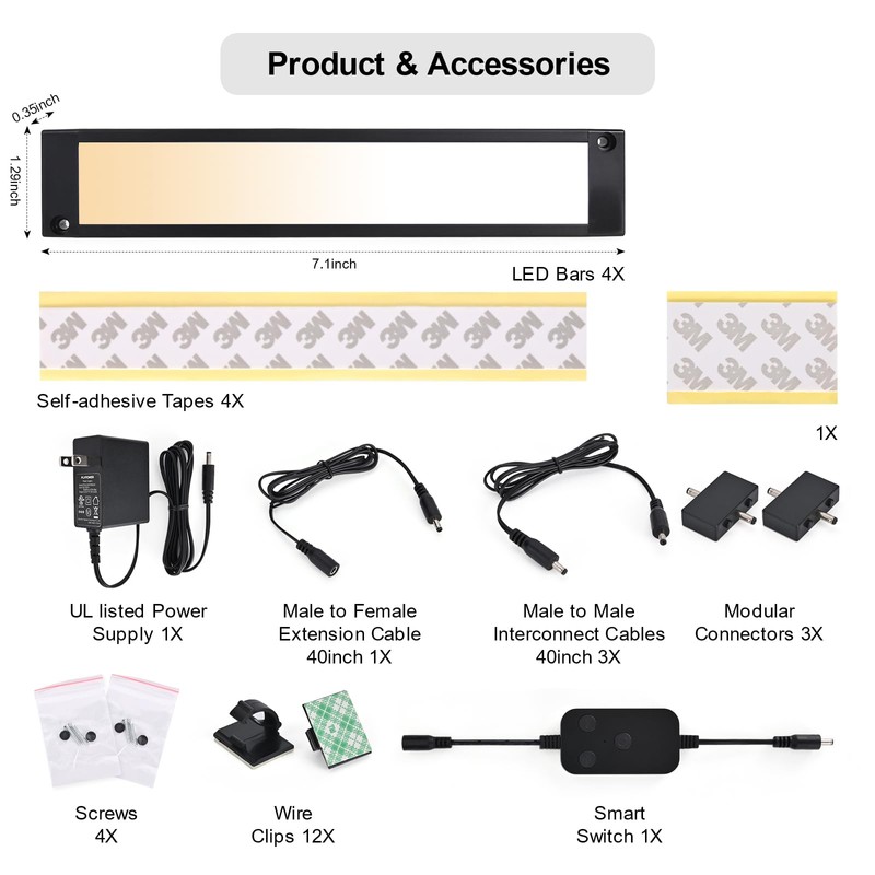 BLESSINGLUX 4pack 7inch Dimmable LED Kitchen Light Kit, 2700-6000K Smart