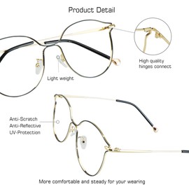 VisionGlobal Blue Light Blocking Glasses for Women, Anti Eyestrain, Computer Reading, TV Glasses, Stylish Oval Frame, Anti Glare (Gold Black, 1.75 Magnification)