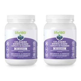 Life180 Dúo Colágeno Hidrolizado Citrato de Magnesio Sabor Uva Pack de 2 | Suplemento Alimenticio para el Soporte Muscular y Bienestar Digestivo, Sin 