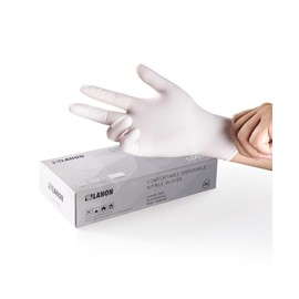 LANON - Guantes desechables de nitrilo blancos, sin látex, sin polvo, con textura, para cocinar, limpiar, talla S