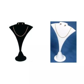 FindingKing Black Velvet & White Faux Leather Bust Jewelry Display Showcase Stand Kit 2 Pcs