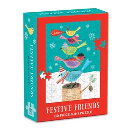 Galison Festive Friends Mini Puzzle, 130 Pieces, 6” x 8.25” – Holiday Jigsaw Puzzle Featuring a Festive Illustration of Snowy Birds by Gennine Zlatkis – Thick, Sturdy Pieces, Great Gift Idea
