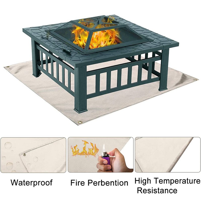 Hggzeg Fire Pit Mat, BBQ Fireproof Glass Mat Heat Resistant