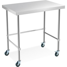 36 x 24 Inch Stainless Steel Work Table, Heavy Duty Commercial Kitchen Prep Table with Open Base & 4 Wheels, Food Grade Metal Worktable for Restaurant, Home, Hotel, Silver