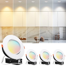 TORCHSTAR 6 Inch 5CCT Gimbal LED Recessed Lighting with Junction Box Dimmable, 2700K/3000K/3500K/4000K/5000K Selectable, Adjustable Recessed Downlight, LED Retrofit Downlight, ETL & ES, Pack of 4