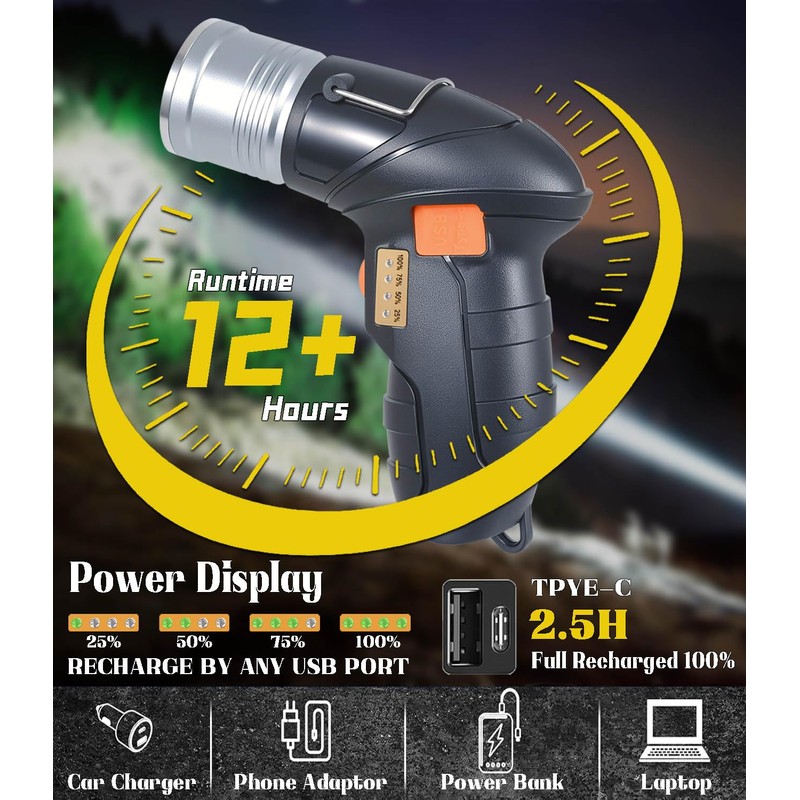 CSNDICE Torches LED Super Bright, Adjustable Focus, IP6 Waterproof, 5