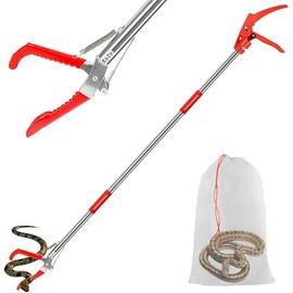 Upgraded 50" Snake Grabber Tool with Lock, Stainless Steel Snake Tongs, Foldable Long Reach Snake Catcher with Non-Slip Grip and Wide Jaw