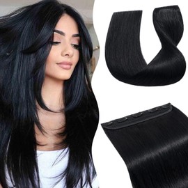 TESS Clip In Hair Extension,Hair Extensions Real Human Hair One Peice 5 Clips Straight Natural Hairpieces for Womens/Girls(#1 Jet Black,18Inch)
