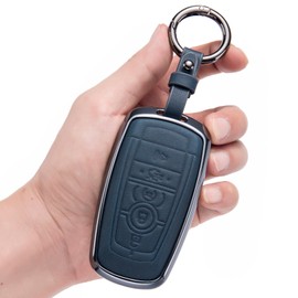 LJMTBKAN for Ford Key Fob Cover,Aluminum Leather Key Case Compatible with Ford Fusion F150 F250 F350 F450 F550 Smart Key Anti-dust Full Protection Accessories