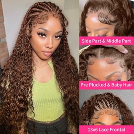 TOYERE 30Inch Chocolate Brown Lace Front Wig Deep Wave Lace front Wigs Human Hair 13x6 Deep Wave Lace Front Wigs Human Hair 200 Density Deep Dave Wig Natural Hairline with Baby Hair 4#