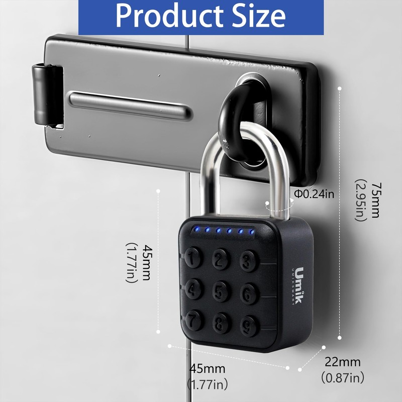 UMIK UMIKSMART Combination Lock with Code, Smart Padlock 6-Digit Password