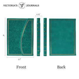 VICTORIA'S JOURNALS Diario magnético, cuaderno clásico tallado de piel sintética, tapa dura, páginas a rayas, marcapáginas, 8 x 5.7 pulgadas, color verde azulado