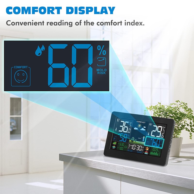 VOKSUN Wireless Weather Station with Outdoor Sensor, Digital Colour Display,