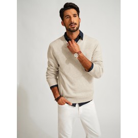 PJ PAUL JONES Mens Lightweight Long Sleeve Sweater Regular Fit Wool Blend V Neck Pullovers Casual Basic Knit Sweater Apricot L