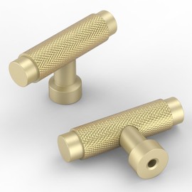 9BUILD 10 Pack Brushed Gold Cabinet Knobs Single Hole T Bar Cabinet Handles Gold Drawer Knobs Cupboard Knobs Wardrobes Knobs UK0056